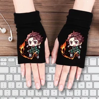 anime demon slayer cosplay cartoon half finger gloves cartoon color picture warm cotton typing students boys and girls gloves