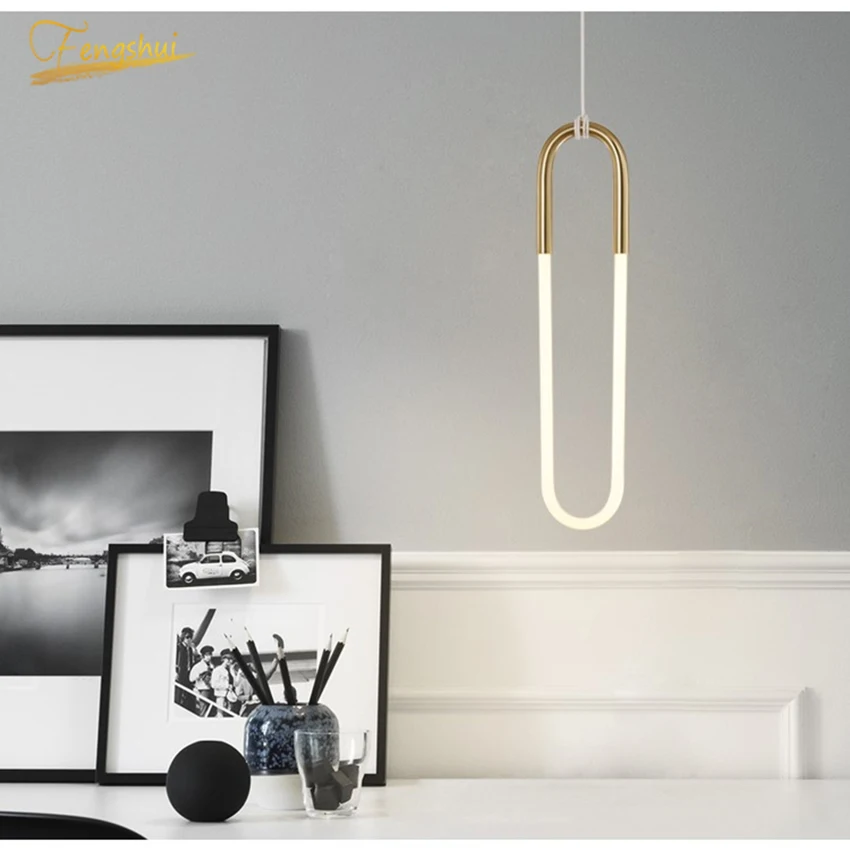 

Modern LED Pendant Lamp Lighting Minimalist Golden Tube Pendant Lights Art Deco Hanginglamp Home Indoor Industrial Lighting Lamp