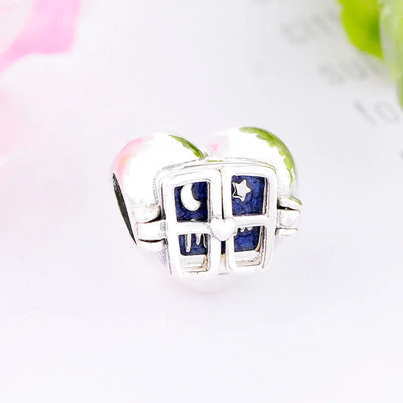 Окно синяя эмаль небо Луна Звезда Любовь Сердце бусы подходят оригинальный ПАН