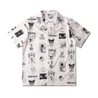 Рубашка мужская с японским принтом комиксов, уличная одежда в стиле Харадзюку, с коротким рукавом, Повседневная пляжная гавайская рубашка, лето