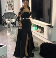 elegant black formal evening dress dubai 2022 sweetheart illusion long sleeve prom party gown vestidos fiesta robe de soir%c3%a9e