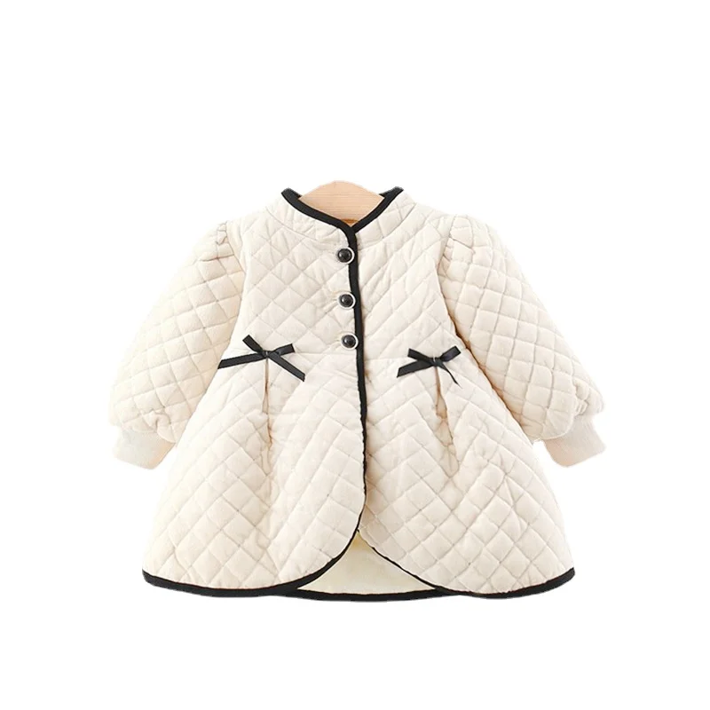 

High Quality Winter Baby Girl Warm Cotton Jacket Kids Girls Coat Thick Bow Baby Clothes Parkas Outwear White Black Clothes