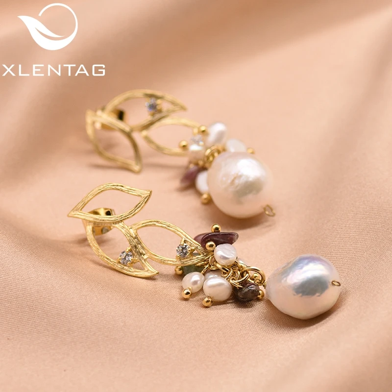Женские серьги капли XlentAg из натурального камня в стиле барокко с жемчугом и