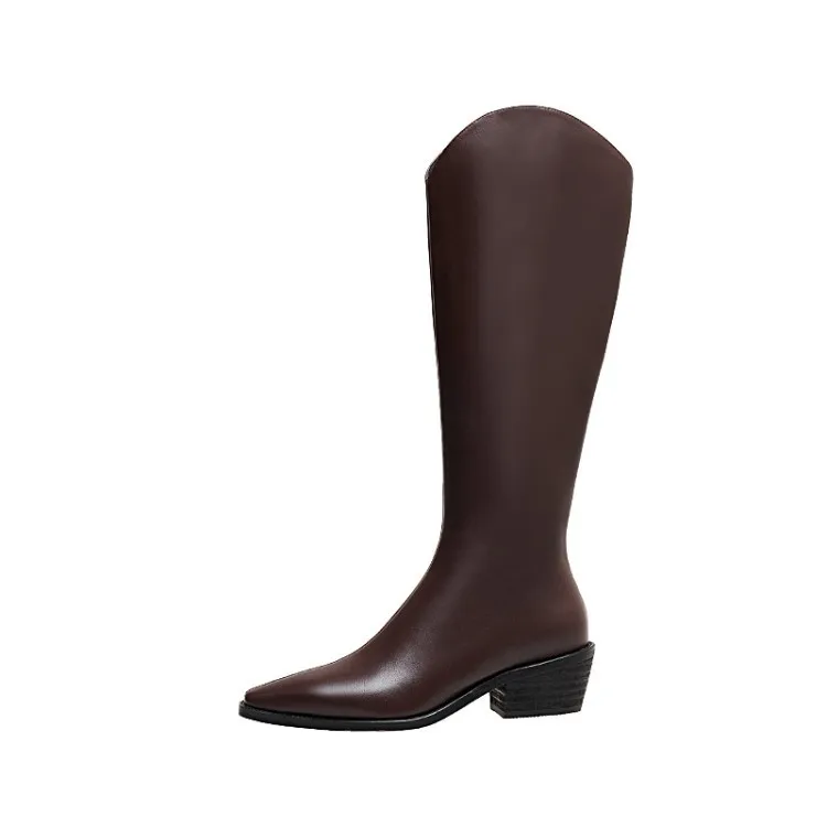

Autumn and winter 2020 new thick heel Knight boots fashion square head middle heel high tube boots large women's boots