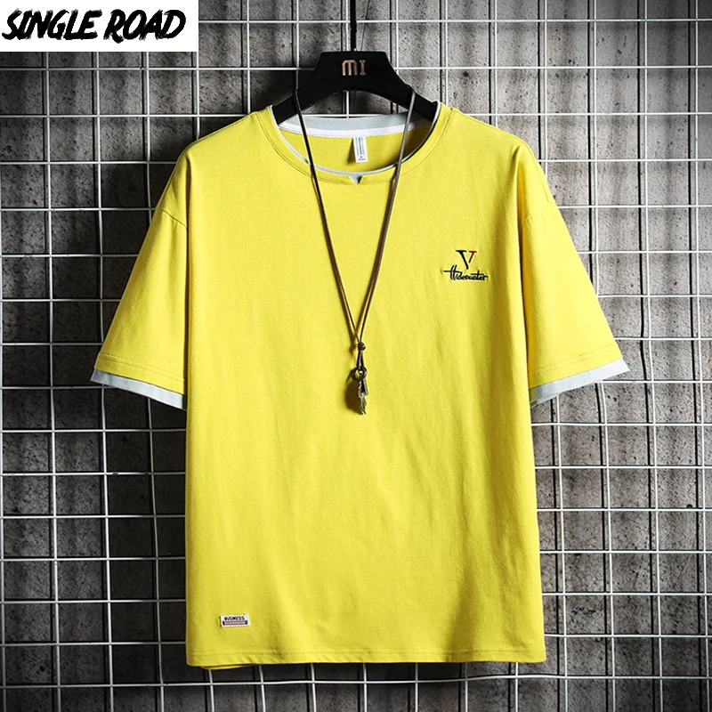 Мужская футболка SingleRoad летняя Лоскутная большого размера в стиле панк хип хоп