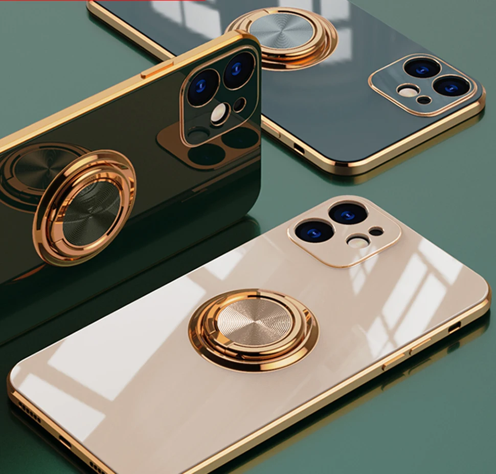 Роскошный защитный чехол с кольцом держателем для телефона iPhone 12 Mini 11 Pro XS Max X XR 7 8