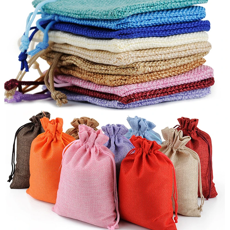 

10Pcs Jute Drawstring Natural Burlap Bag Jute Gift Bags Multi Size Jewelry Packaging Wedding Diy Burlap Bags Customizable Logo