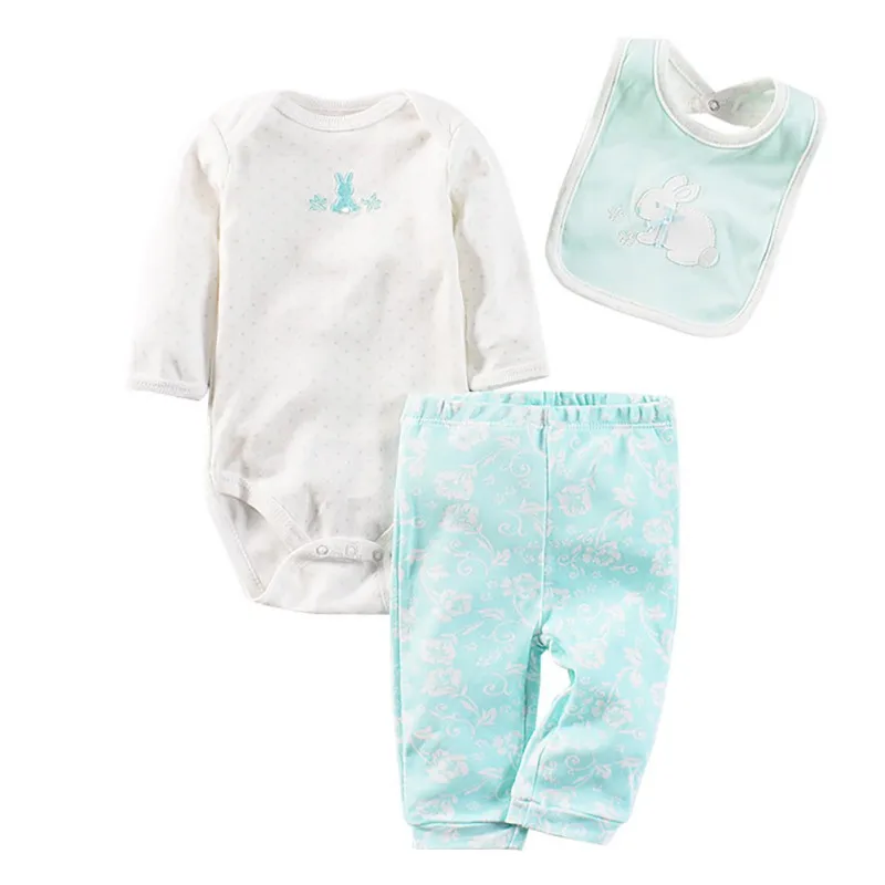 3PCS Sets Newborn Infant Baby girls Boy Clothes Cotton Bodysuit Romper + Pants Hat Bibs Toddler Bebe Outfits Spring Autumn | Детская