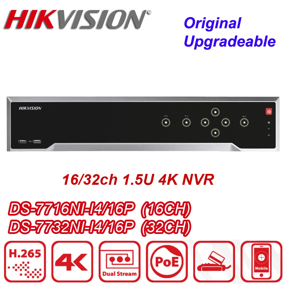 

Hikvision DS-7716NI-I4/16P 16/32CH POE Ports 4K H.265 4 SATA NVR DS-7732NI-I4/16P IP CCTV Network Video Recorder