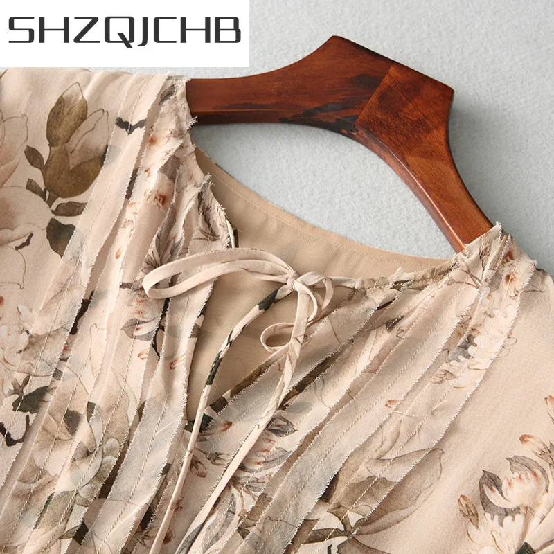 

Женское платье из натурального шелка SHZQ, элегантное винтажное пляжное вечернее платье, длинные платья в Корейском стиле с цветочным принто...