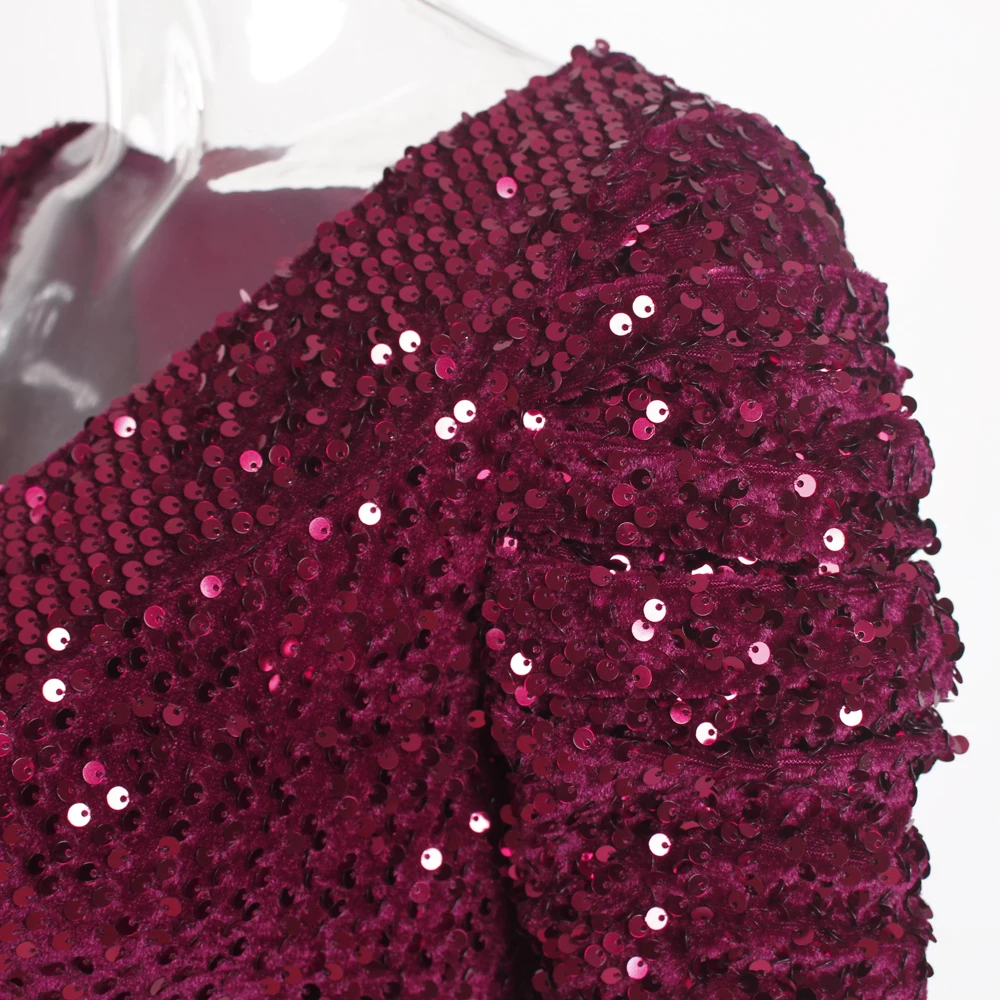 Бархатное платье-макси с V-образным вырезом и пышными рукавами | Женская одежда