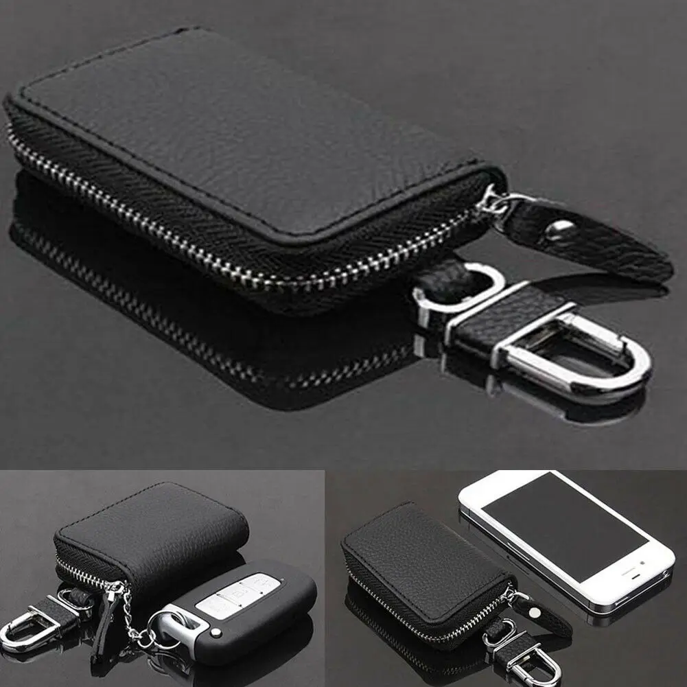 Local stock Black PU Leather Case Key Fob Holder Bag Cover Pouch Keychain For Car | Багаж и сумки