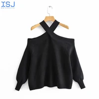 oversize women cross halter sweaters spring fashion ladies elegant knitted pullovers female knitwear soft girls chic tops