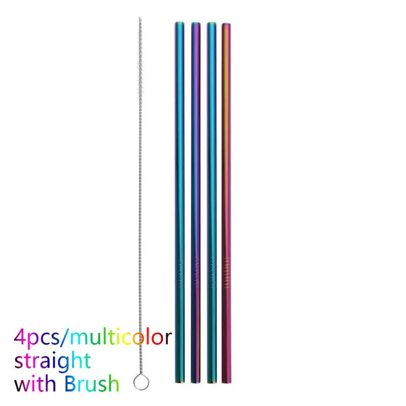 4 Rainbow Straight 4/8 шт 7 цветов металлическая соломинка из нержавеющей стали для питья в многоразовых соломинках - Цвет: 4 Rainbow Straight