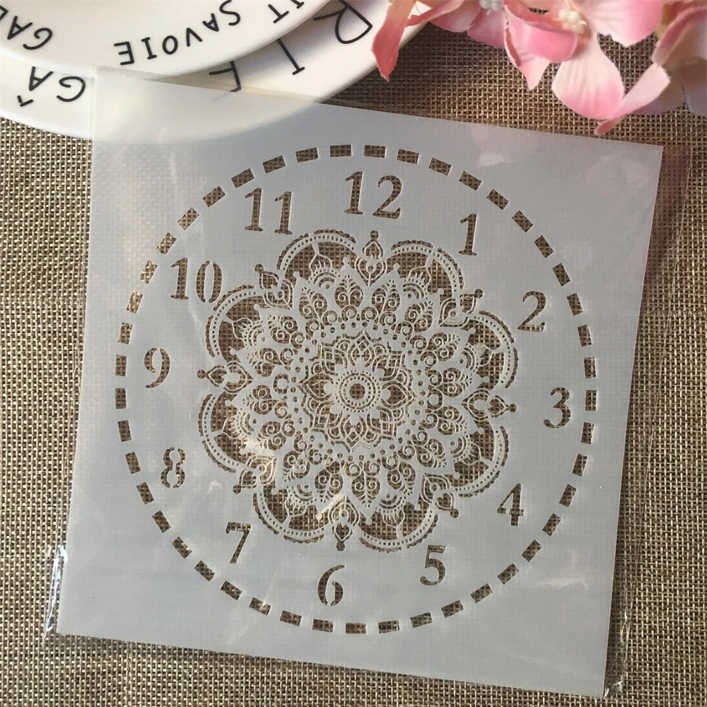 6*6 дюймов часы цветок циферблат сделай сам слои трафареты живопись раскраска для
