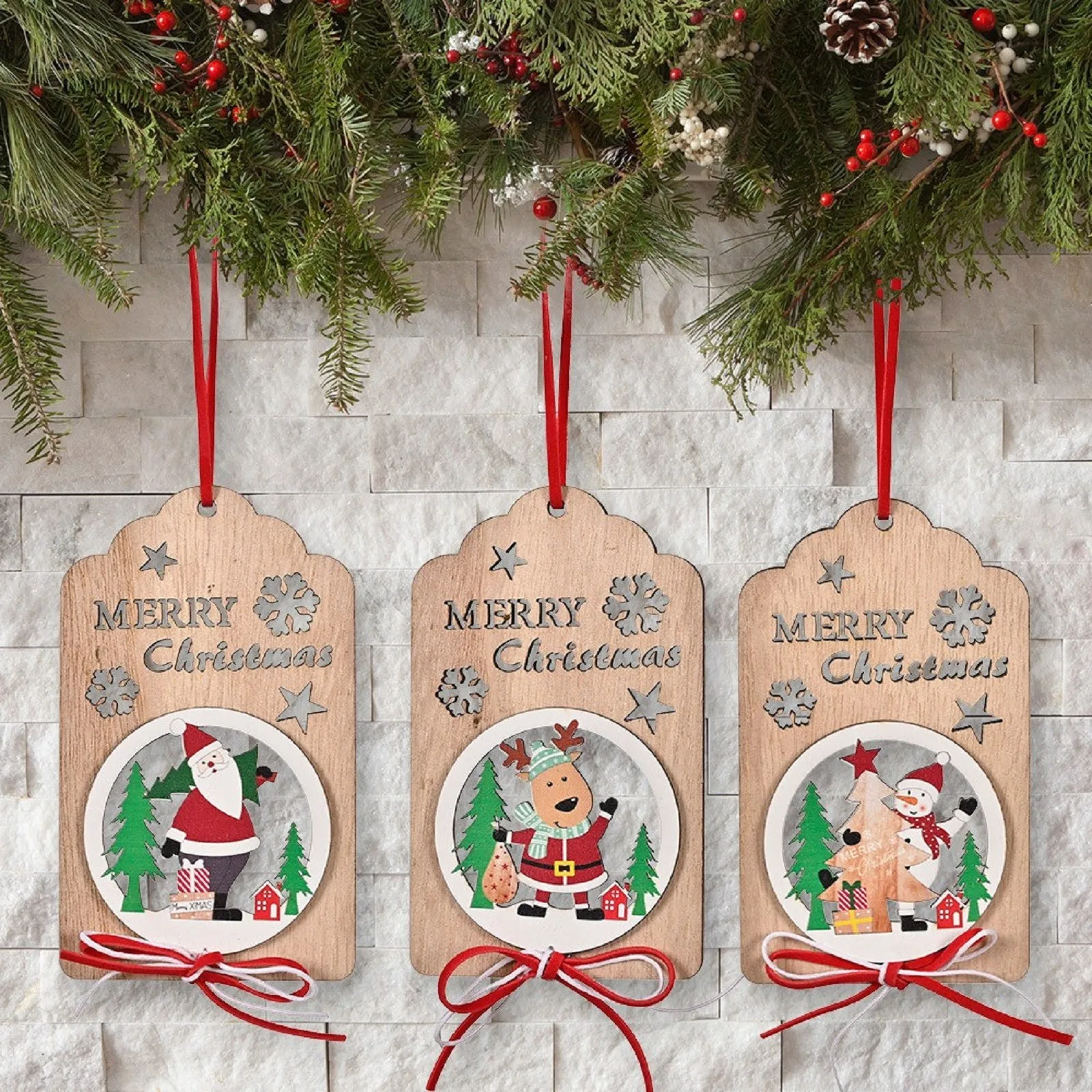 

Christmas Wooden Pendants Ornaments Hollow Wood Crafts Xmas Tree Decorations Santa Claus Elk Christmas Decorations For Home d4