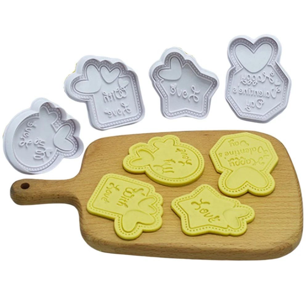 New Valentine Themed Cookie Plunger Cutter Heart Love Five-pointed Star Diamond Shape Pressing Embossed Mould Cake Molds | Дом и сад