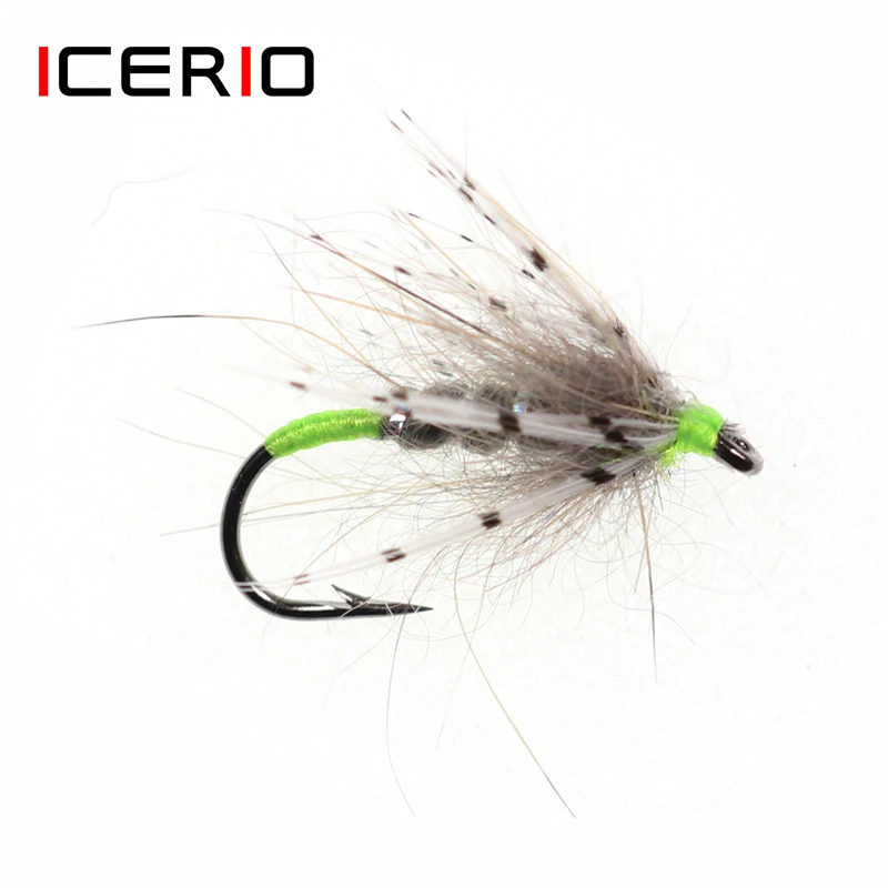 

ICERIO 6PCS Green Soft Hackle Wet Fly Tenkara Nymph Fly Tying Hook Trout Fishing Fly Lure Baits #12