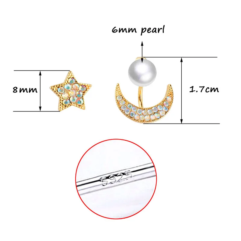 

LEEKER Asymmetrical Star Moon Pearl Stud Earrings Gold Silver Color Delicate For Women Wedding Party Accessories Jewelry 096 K2