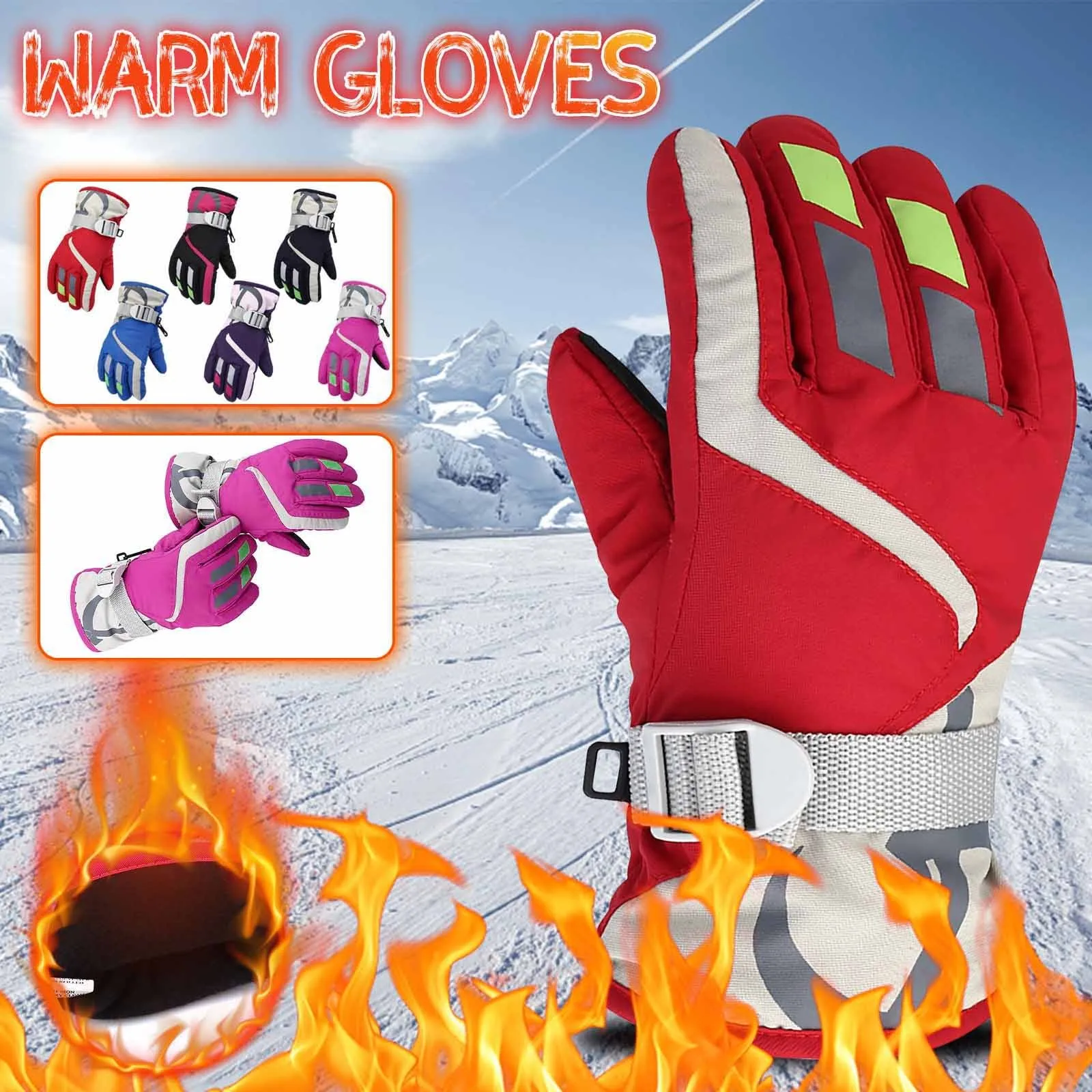 

Waterproof Winter Skiing Snowboarding Gloves Warm Mittens Kids Full-finger Gloves Strap For Skiing Cycling Outdoor Sports Gloves