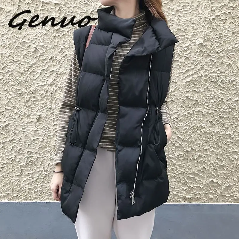 

Genuo Winter Vest Chalecos Para Mujer Winter Jacket Women Long Vests New Korean Stand-up Collar Cotton Waistcoat Gilet Female