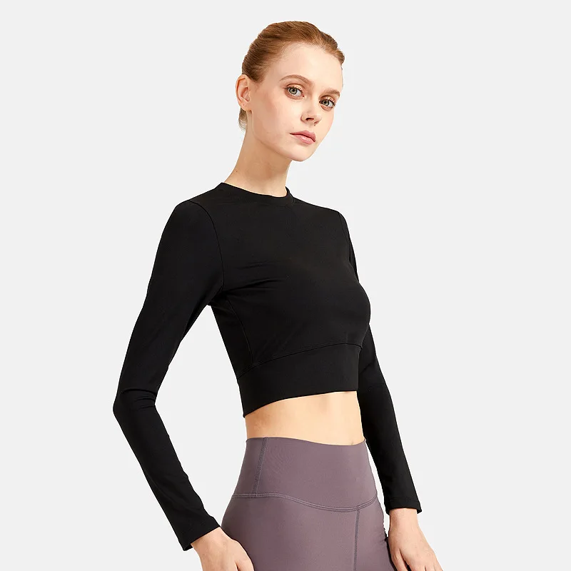 

Women Long Sleeve Running Workout Shirts Sexy Yoga T-shirts Solid Sports Shirts Quick Dry Fitness Gym Crop Tops