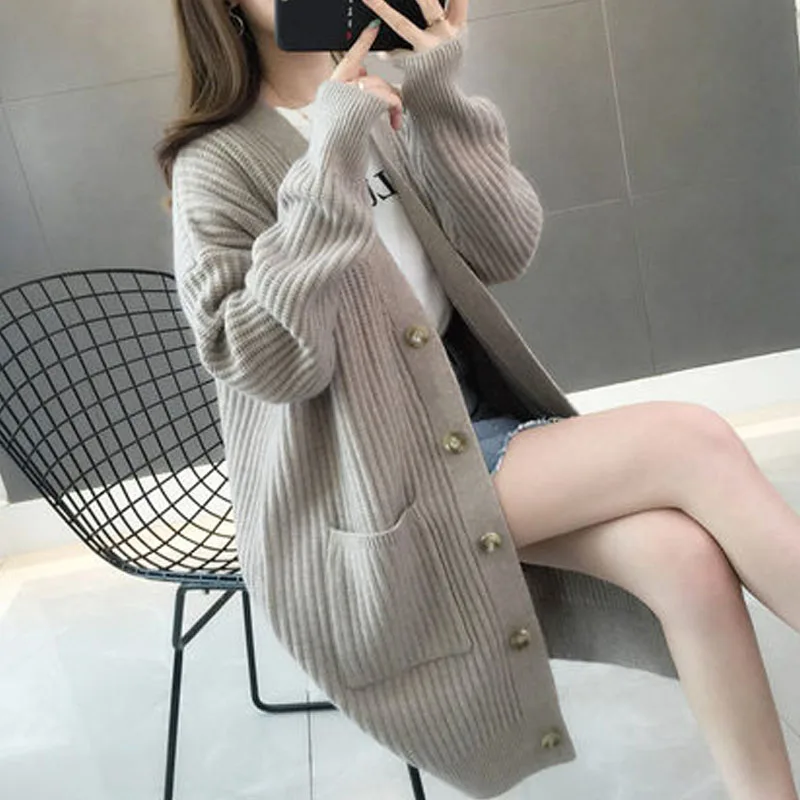 Autumn/winter Fashion Women Cardigans Long Sleeve Button Sweater Women Casual Solid Long Women Cardigan 5784 50
