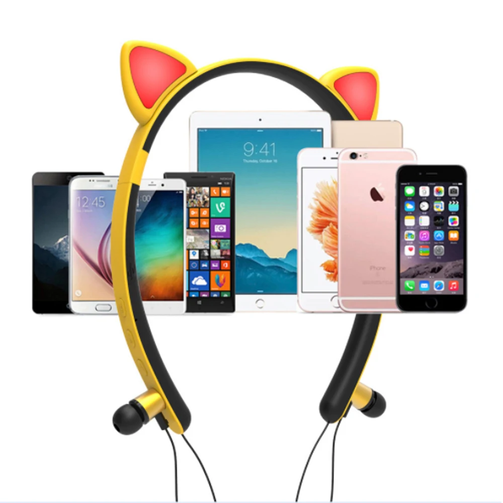 

LED Light Cat Ear Wireless Headphone Bluetooth Earphones Stereo Surround Hifi Sound Quality Hanging Neck Luminous Headset