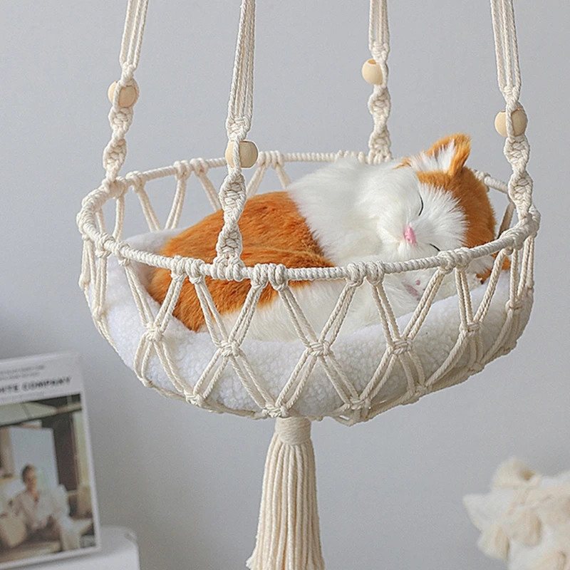 Плетеная макраме ручной работы подвесная корзина для фруктов с кисточкой кошка