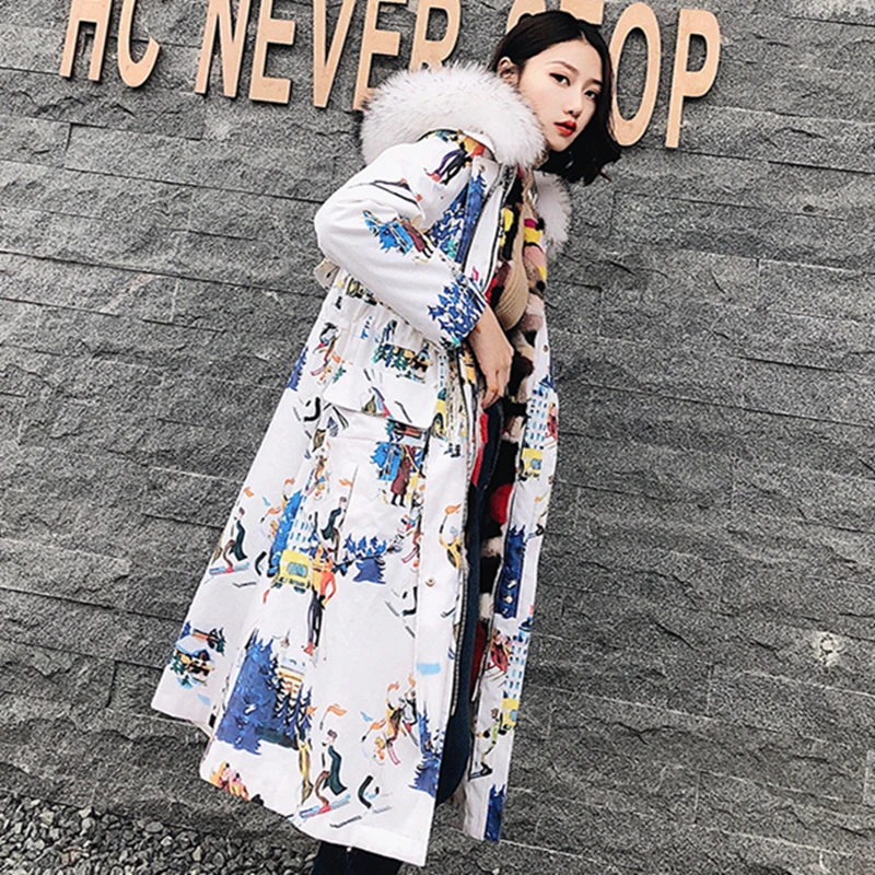 

Hooded Winter Women Autumn High quality Coats New Fashion Raccoon Dog Fur collar Mink Fur Warm Thicken Female White duck Coats