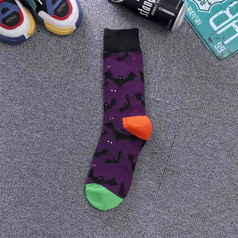 Harajuku happy women funny combed cotton casual Fashion colorful ghost bat pattern Men Long skateboard Unisex Christmas Socks - Цвет: 6