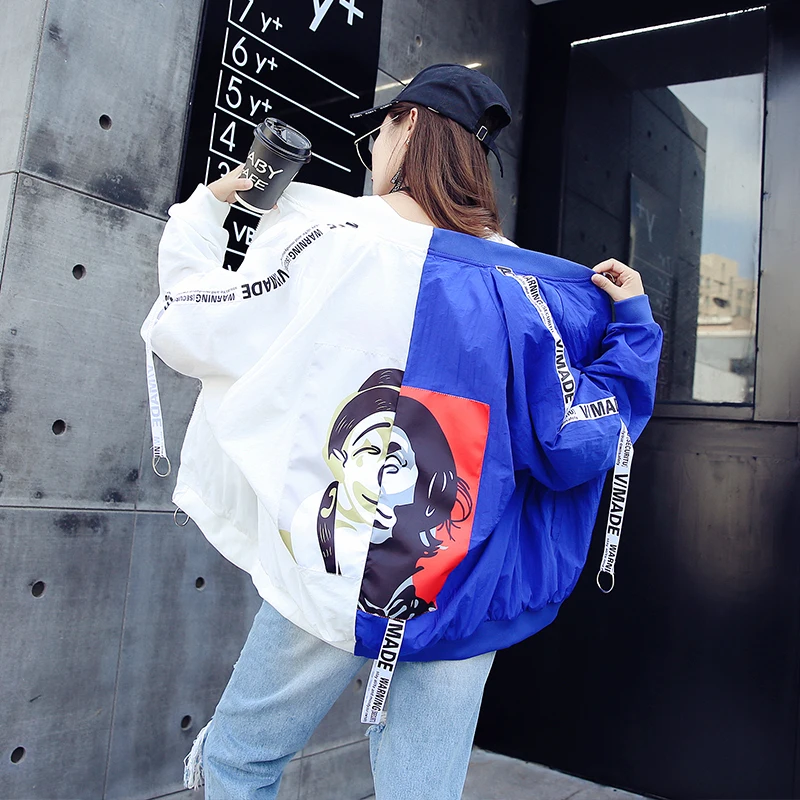 

Jackets Women Women Basic Spliced Jacket Fashion Thin Girl Windbreaker Outwear Bomber Female Baseball Women Coat Plus Size S-2XL