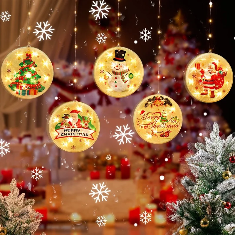

LED Christmas Decoration Lights Santa Claus Snowman Elk Shape Window Suction Cup Lights Holiday Decoration Happy New Year 2022