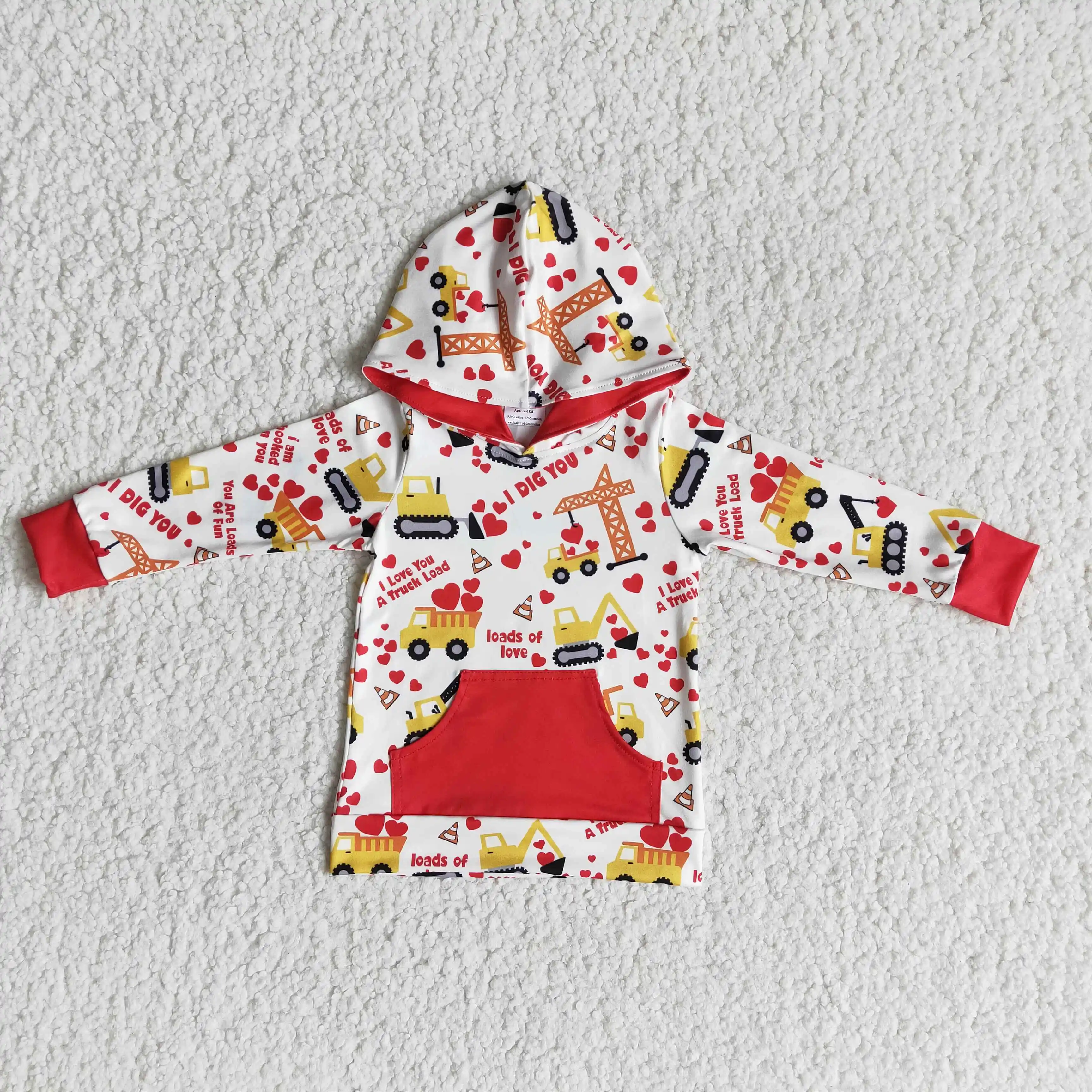 

Trucks heart children's hooded shirts Valentine's Day children's clothing boys and girls' general pocket hooded top T-shirts