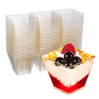 10pcs disposable plastic spoonsforkscups cake dessert cups clear trapezoidal square food container baking cup for jelly mousse