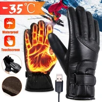winter electric heated gloves cycling warm heating skiing plush inside gloves usb powered heated leather gloves black waterproof