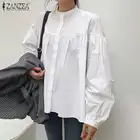Женские стильные осенние элегантные офисные блузки ZANZEA с длинными рукавами-фонариками, свободные топы, рубашка