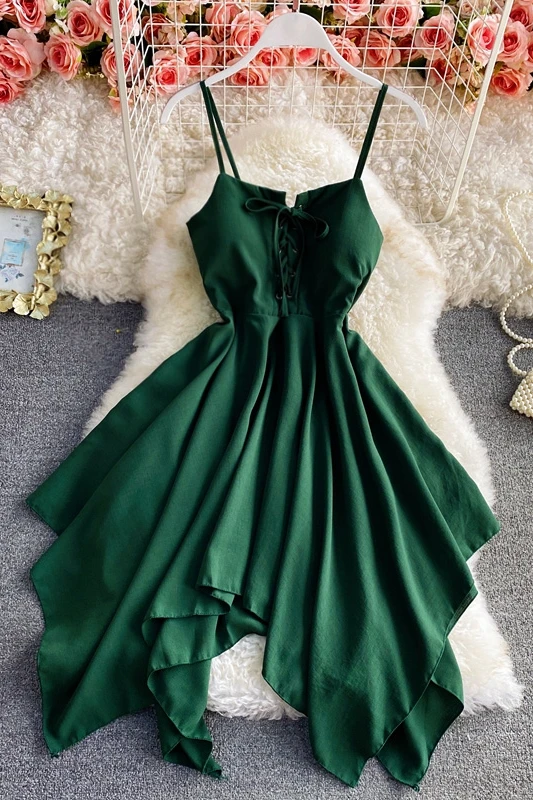 

2021 Women Sexy Spaghetti Strap Dresses Summer Female V Neck Sleeveless High Waist Dress Ladys Sash Tie Up Dress