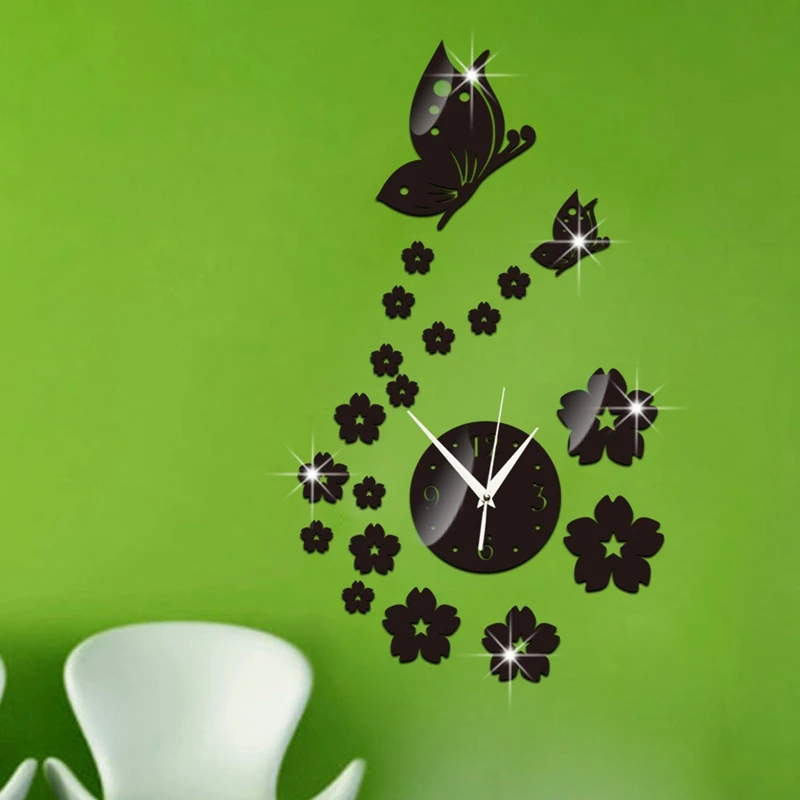 

DIY Mute Wall Clock, Wall Clock Butterfly Clock for Living Room Office Kitchen Decor Personality Wall Clock(Black)