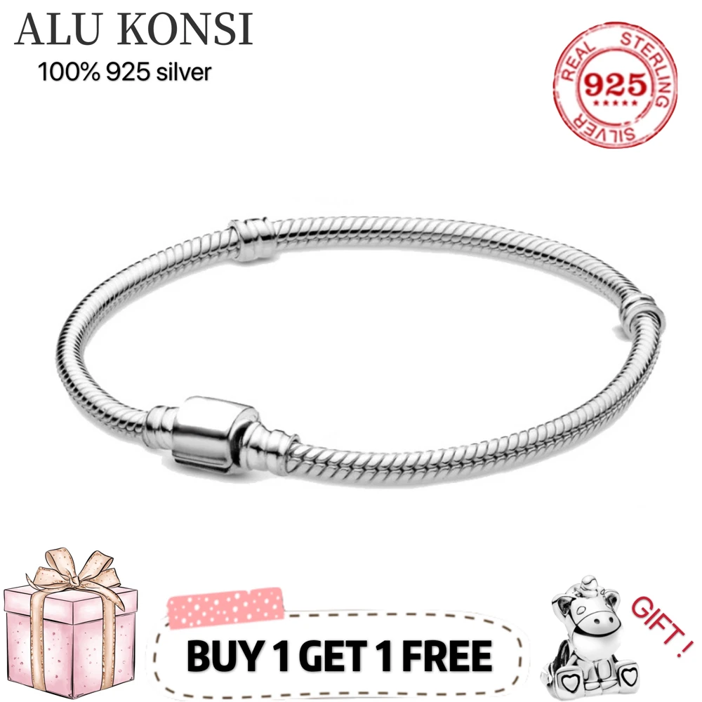 

Hot Sale fit Original pan Bracelet for Women Real 100% 925 Sterling Silver Snake Chain Bangle Charms DIY high quality Jewelry