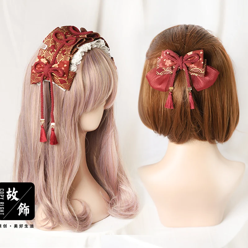 

Spring Festival RED Hair Accessories Headdress Origional Hand Made Bow LOLITA Barrettes And Wind Headdress COS Spring Festival R