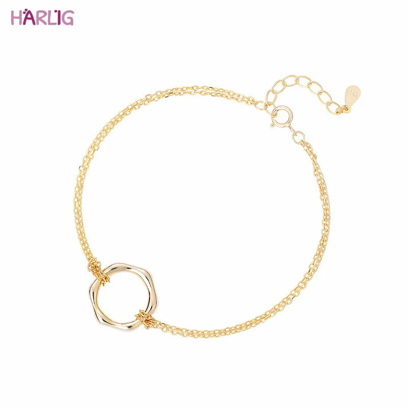 

Harlig sterling silver S925 gold color charm bracelet for women allergy free fashion jewelry trendy style
