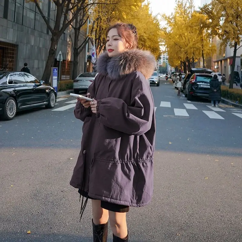 

Winter Women Coat Cotton Padded Down cotton Jacket hooded Fur collar Korean style Overcoat Female parka jacket women 2020 HOT