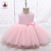 yoliyolei hand made pearls girls dresses lovely back bow childrens gowns 2 8 years baby kids flower girl princess casual wear