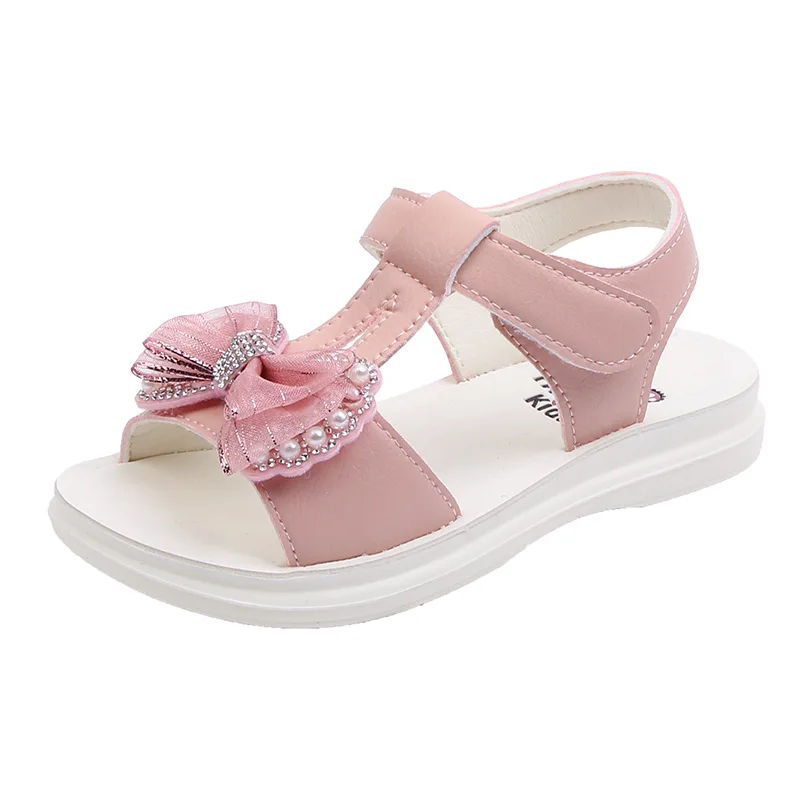 

Children's Sandals Kids Summer Cute Fashion Rhinestone Soft-soled Beach Shoes Baby Sweet Princess Shoes Flats Bow-knot Wedding