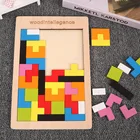Красочный Деревянный 3D пазл Танграм, математические игрушки, куб, Детская игра для дошкольного обучения, волшебная интеллектуальная обучающая игрушка для детей
