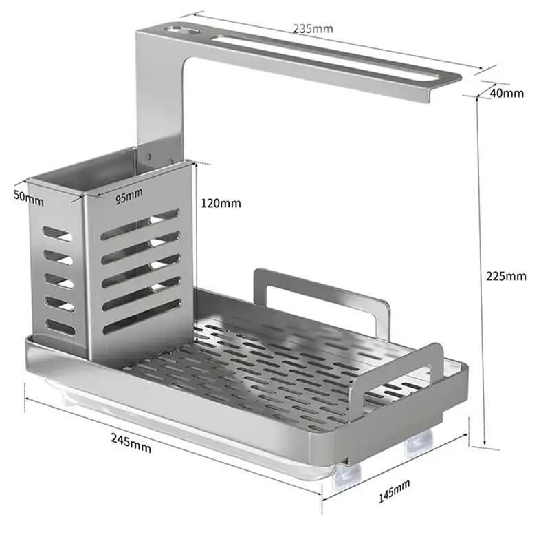 

Kitchen Sink Caddy Organizer Stainless Steel Sponge Soap Brush Holder With Drain Pan Premium Kitchen Drying Rack Accessories