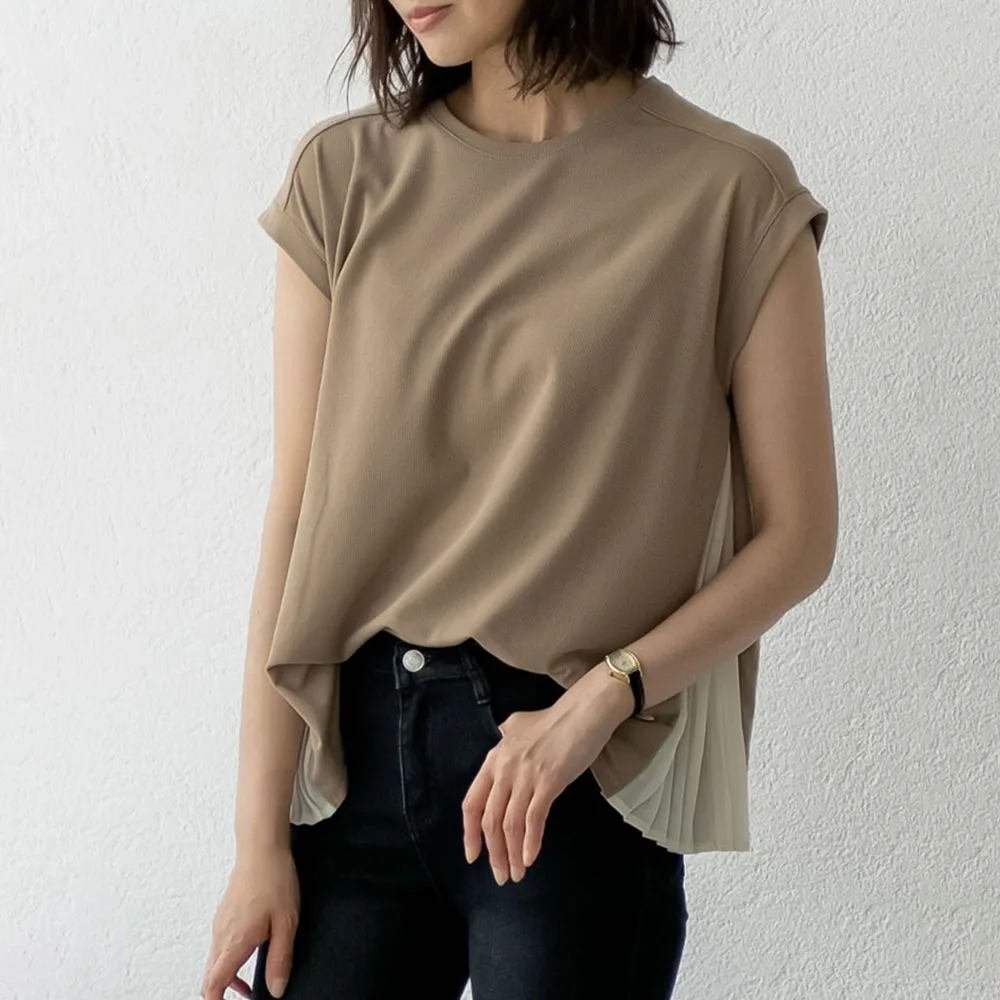 2020 корейская мода новый женский шифоновый плиссированный топ повседневный