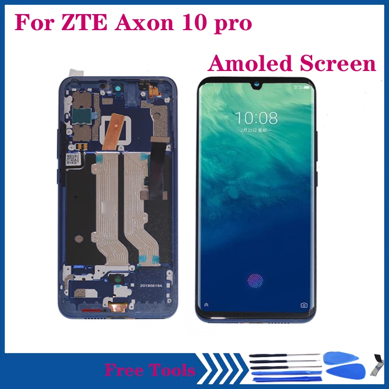 Original Amoled Display For ZTE AXON 10 pro LCD display Touch Screen Digitizer Assembly for axon 10 pro 4G 5G OLED with frame