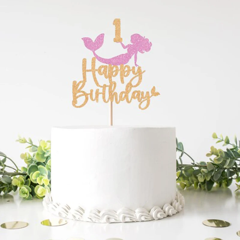 

Топпер для торта в виде русалки, многослойное персонализированное имя и возраст девушки на день рождения для украшения дня рождения, украше...